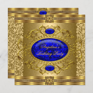 Elegant Royal Blue Gold Birthday Party Invitation
