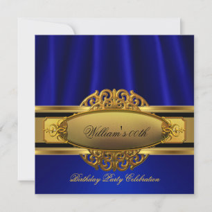 Elegant Royal Blue Gold Birthday Party Invitation