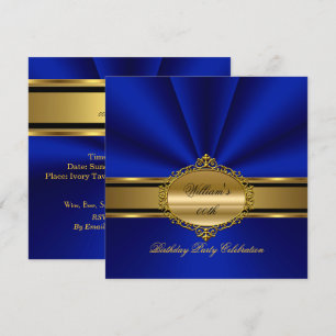 Elegant Royal Blue Gold Birthday Party Mens Mans Invitation