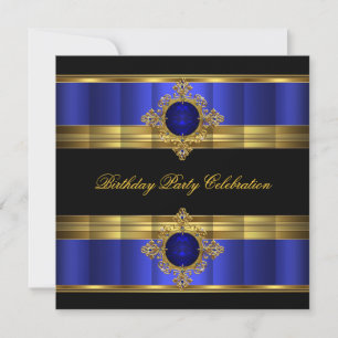 Elegant Royal Blue Gold Black Birthday Party Invitation