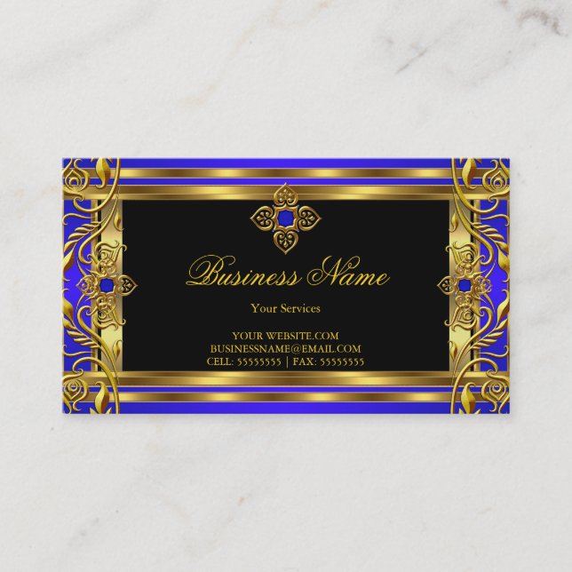 Elegant Royal Blue gold Business Card (Front)