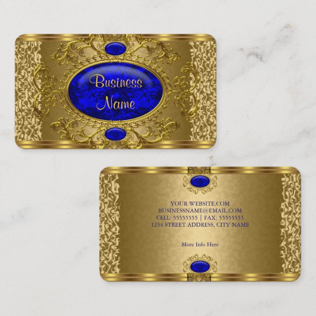 Elegant Royal Blue Gold Business Card (Front/Back)