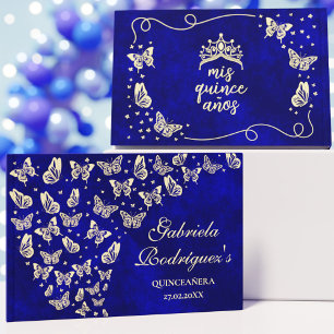 Elegant Royal Blue Gold Butterfly 15th Quinceañera Guest Book