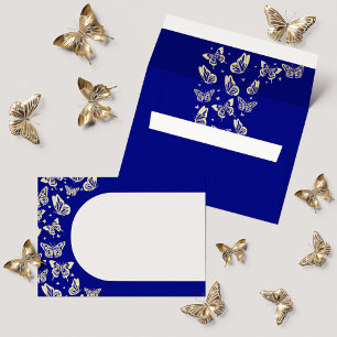 Elegant Royal Blue Gold Butterfly Quinceañera Envelope