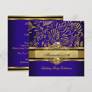 Elegant Royal Blue Gold Damask Pearl Party Invitation