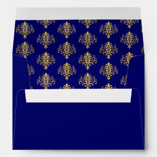 Elegant Royal Blue Gold Damask Wedding Envelope