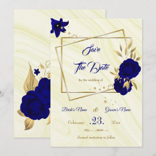 elegant royal blue gold floral  save the date