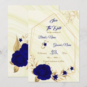 elegant royal blue gold floral  save the date