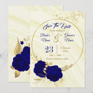 elegant royal blue gold floral  save the date