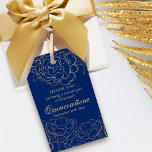 Elegant Royal Blue Gold Floral Sketch Quinceanera Gift Tags<br><div class="desc">Elegant royal blue Quinceanera gift tags to say thanks to your Court of Honour and helpers. These gift tags are dark royal blue with a finely sketched gold floral design on the front and delicate gold leaves on the back. The sample wording reads "Thank you for being a special part...</div>