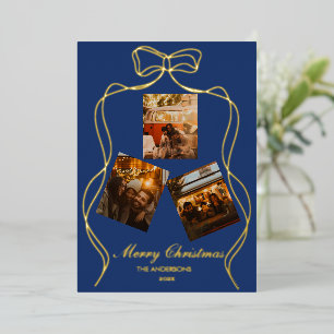 Elegant Royal Blue Gold Foil Photo Holiday Card