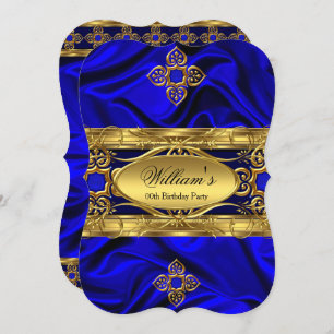 Elegant Royal Blue Gold Gems Silk Birthday Party 2 Invitation
