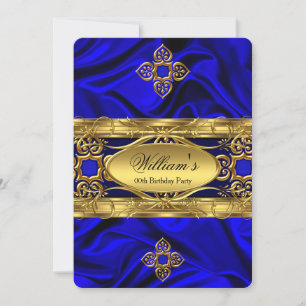 Elegant Royal Blue Gold Gems Silk Birthday Party 2 Invitation