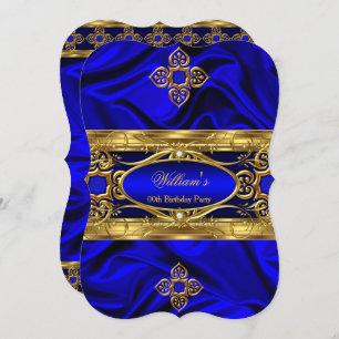 Elegant Royal Blue Gold Gems Silk Birthday Party 3 Invitation