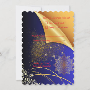 Elegant Royal blue & Gold IndianWedding  Invitation