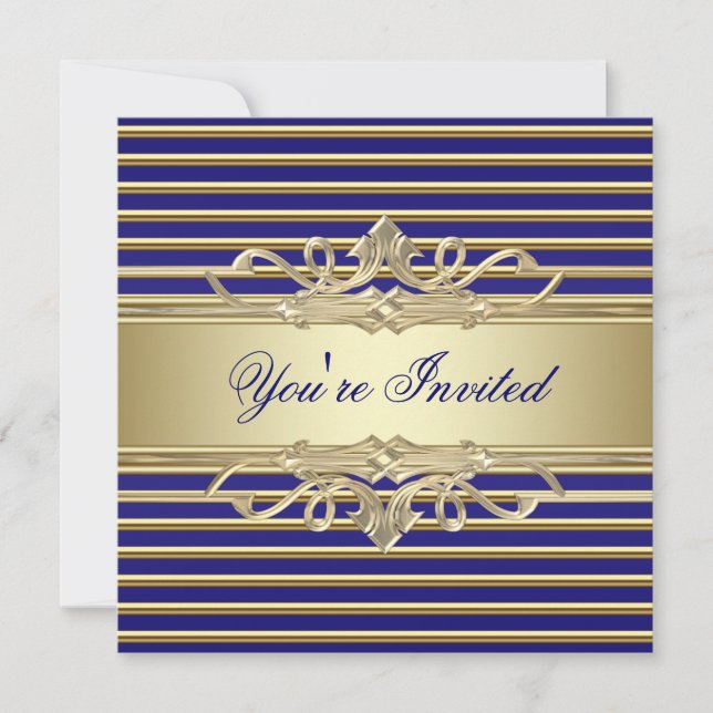 Elegant  Royal Blue Gold Party Invitations (Front)
