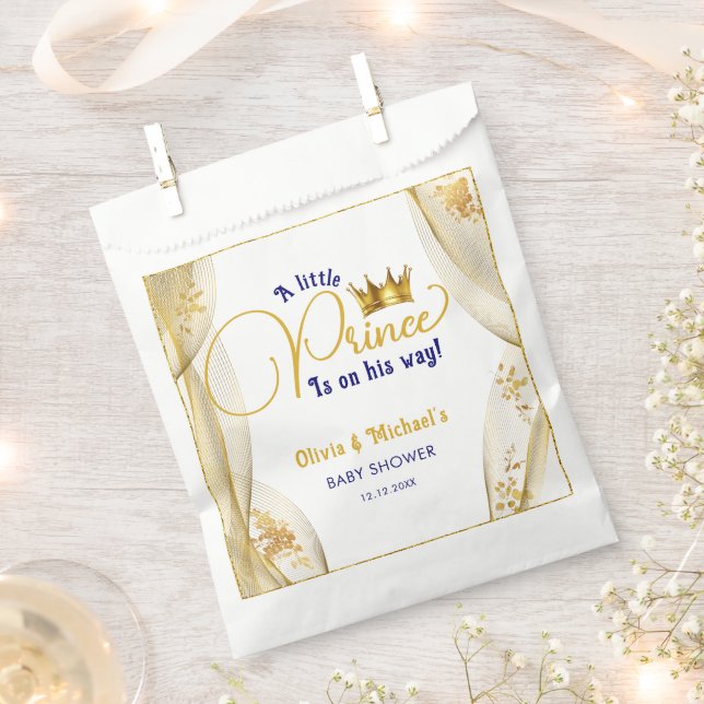 Elegant Royal Blue Gold Prince Baby Shower Favour Bags (Clipped)