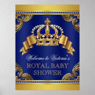 Elegant Royal Blue Gold Prince Baby Shower Signs
