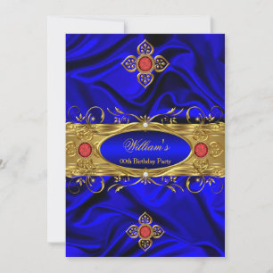 Elegant Royal Blue Gold Red Gems Silk Birthday Invitation