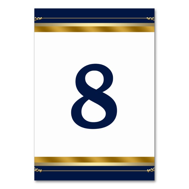 Elegant Royal Blue Gold Wedding Table Number (Front)