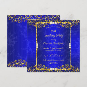 Elegant Royal blue Gold White Pearl Birthday Party Invitation