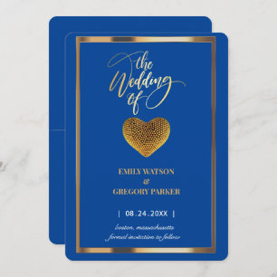 Elegant royal blue, golden frame wedding save the date