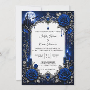 Elegant Royal Blue Gothic Wedding Invitation
