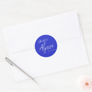 Elegant Royal Blue Graduation Party She Did It Classic Round Sticker