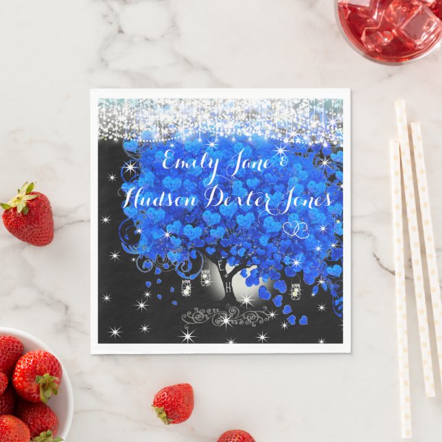 Elegant Royal Blue Heart Leaf Tree  Napkin (Insitu)