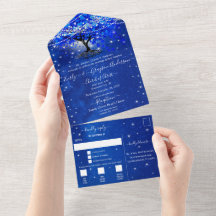 Elegant Royal Blue Heart Leaf Tree Wedding