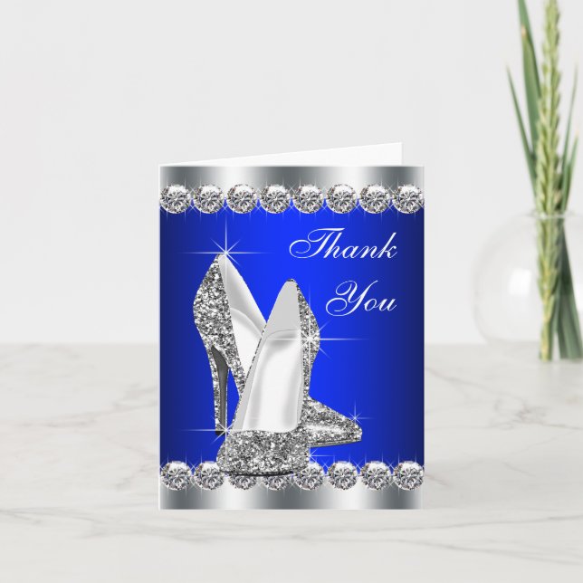 Elegant Royal Blue High Heel Shoe Thank You Cards (Front)