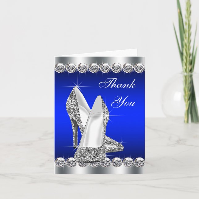 Elegant Royal Blue High Heel Shoe Thank You Cards (Front)