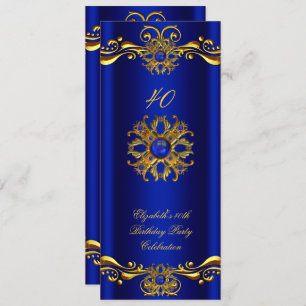 Elegant Royal Blue Jewel Gold Birthday Party 3 Invitation