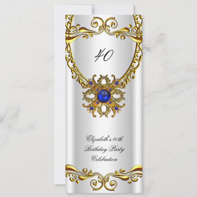 Elegant Royal Blue Jewel Gold Birthday Party Invitation (Front)