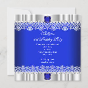 Elegant Royal Blue Lace Silk Birthday Party Invitation