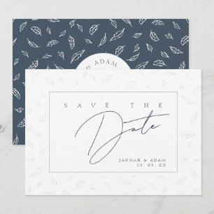 Elegant Royal Blue Leaf Photo Wedding Save the Date