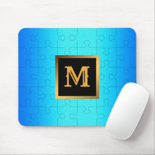 Elegant Royal Blue Metal Monogrammed Mouse Mat