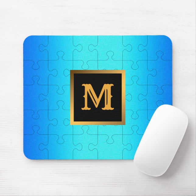 Elegant Royal Blue Metal Monogrammed Mouse Mat (With Mouse)
