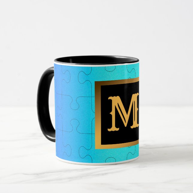 Elegant Royal Blue Metal Monogrammed Mug (Front Left)