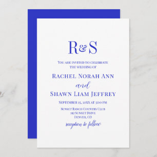 Elegant Royal Blue Modern Monogram Wedding Invitation