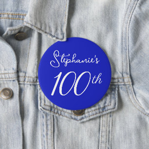 Elegant Royal Blue Monogram 100th Birthday Party 10 Cm Round Badge