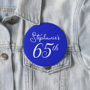Elegant Royal Blue Monogram 65th Birthday Party 10 Cm Round Badge