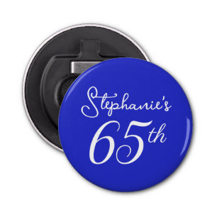Elegant Royal Blue Monogram 65th Birthday Party Bottle Opener