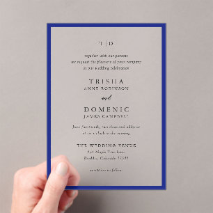 Elegant Royal Blue Monogram Modern Wedding Acrylic Invitations