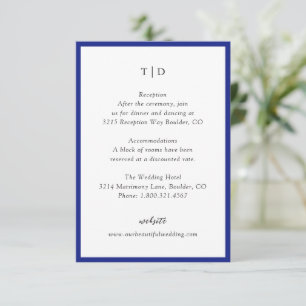 Elegant Royal Blue Monogram Modern Wedding Enclosure Card