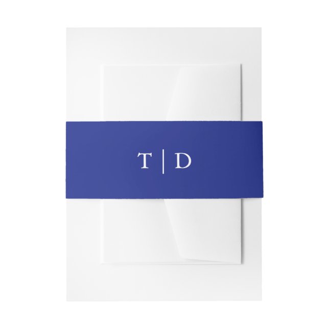 Elegant Royal Blue Monogram Modern Wedding Invitation Belly Band (Front Example)
