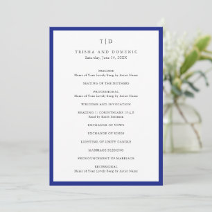 Elegant Royal Blue Monogram Modern Wedding Programme