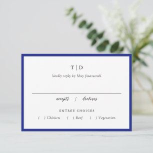 Elegant Royal Blue Monogram Modern Wedding RSVP Card