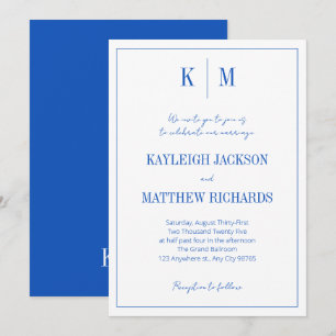 Elegant Royal Blue Monogram Wedding Invitation