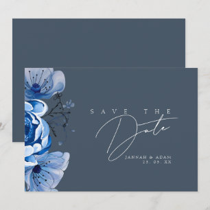 Elegant Royal Blue Opulence Floral Roses Wedding Save The Date